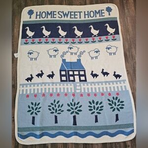 1986 VTG Crown Crafts Home Sweet Home Throw Blanket Tapestry 47"x 62" Ducks Lamb